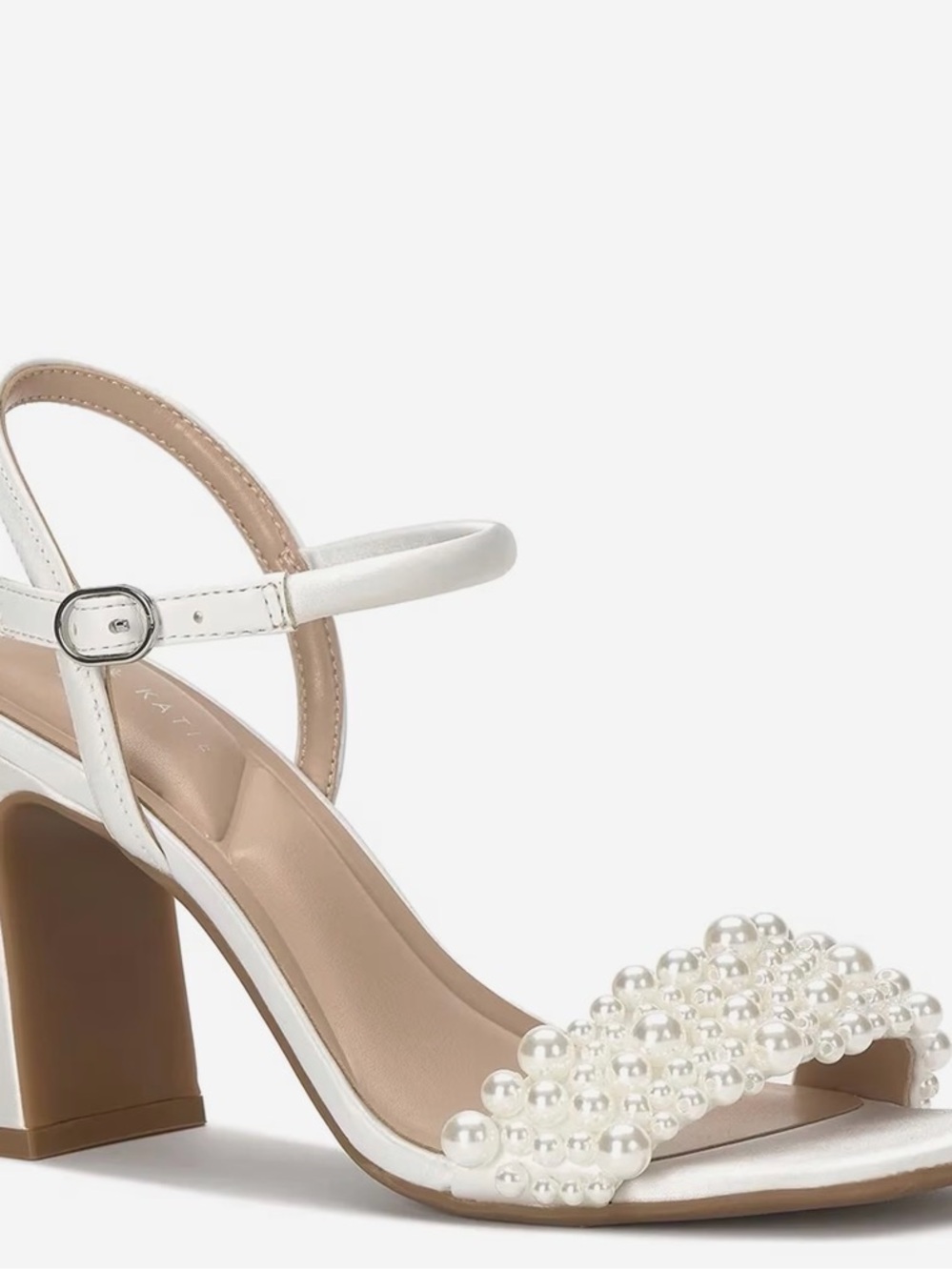 White Pearl-Embellished Block Heel Sandal